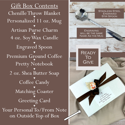 Christmas Gift Box For Women with Personalized Mug, Cozy Blanket Spa Luxury